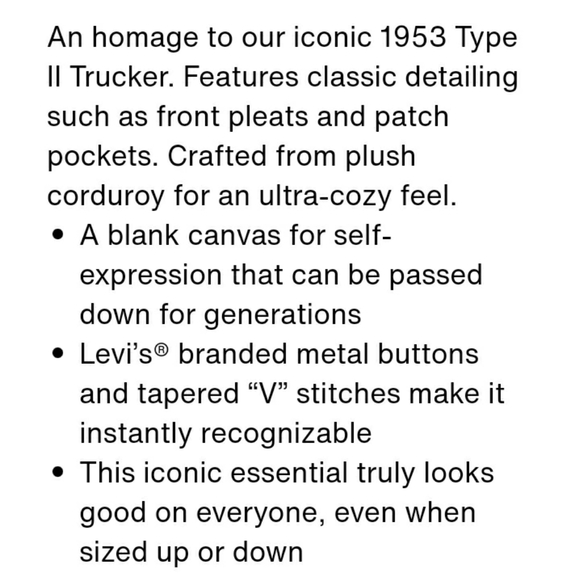 ๐HP!๐ ๐NWT Levi's Iced Coffee Corduroy Trucker Jacket - Picture 11 of 16